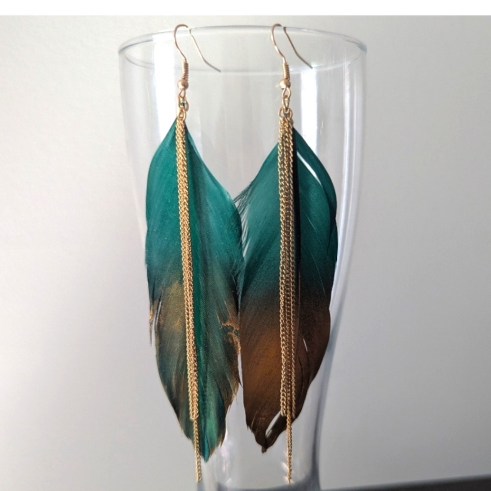 Elegant Feather Earrings with Gold Chains